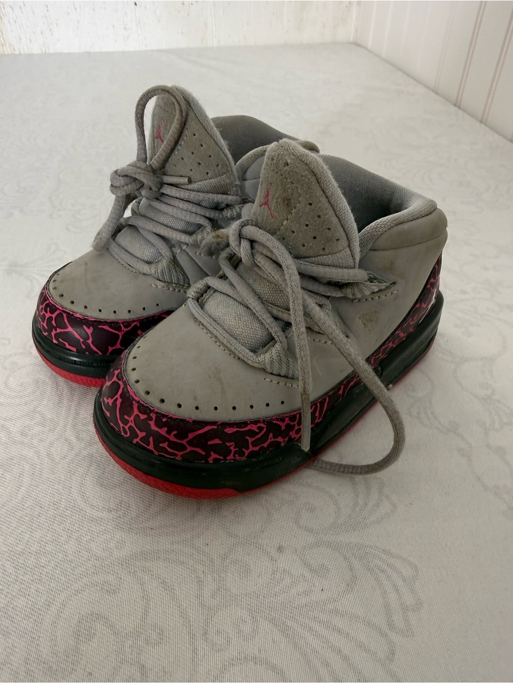 Nike Jordan Child Dubs Wolf Gray Vivid Pink Sneakers Size 6C